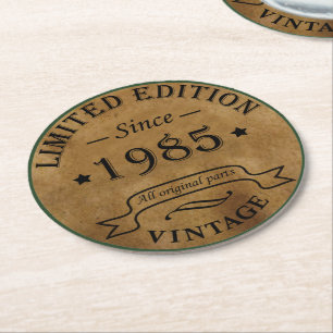Geburtstag im antiken Vintage-Stil 1985 Runder Pappuntersetzer