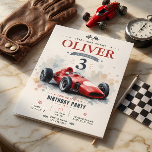 Geburtstag im Stil eines alten roten Formel-Rennwa Einladung