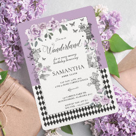 Geburtstag in Wonderland Chic Lilac Floral Fairyta Einladung