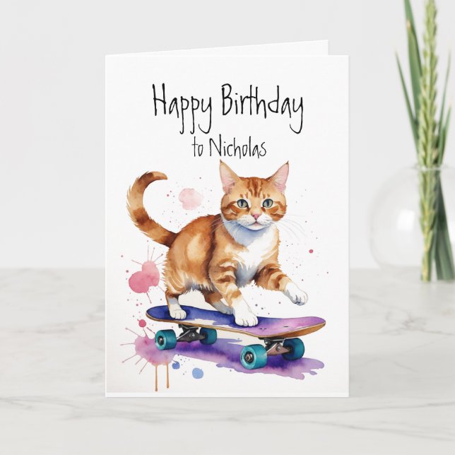 Geburtstag Individuelle Name Spaß Niedliche Katze  Karte (Vorderseite)
