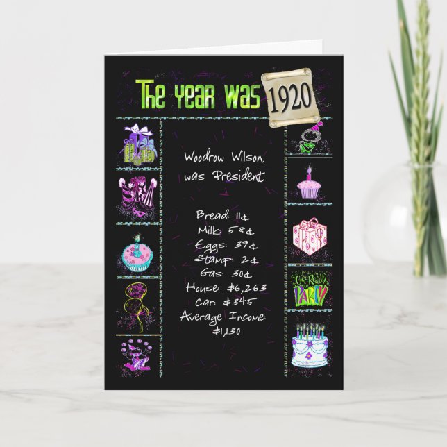 Geburtstag Jahr 1920 Fun Trivia Fakten Karte (Vorderseite)