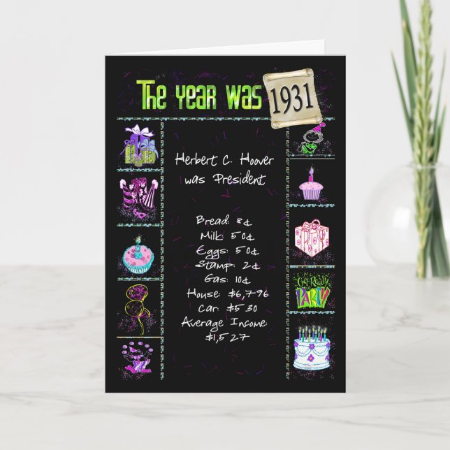 Geburtstag Jahr 1931 Fun Trivia Fakten Karte (Vorderseite)