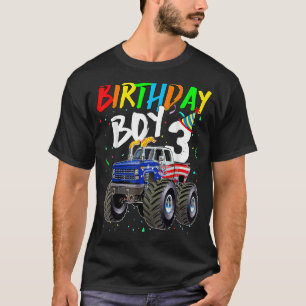 Geburtstag Junge 3 Jahr Alter Monster LKW Flag 3. T-Shirt
