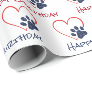 Geburtstag Karierte Paw Print mit Herz Geschenkpapier
