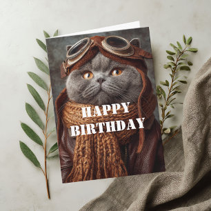 Geburtstag Katze Pilot Aviator Cool Lustig Luftfah Karte