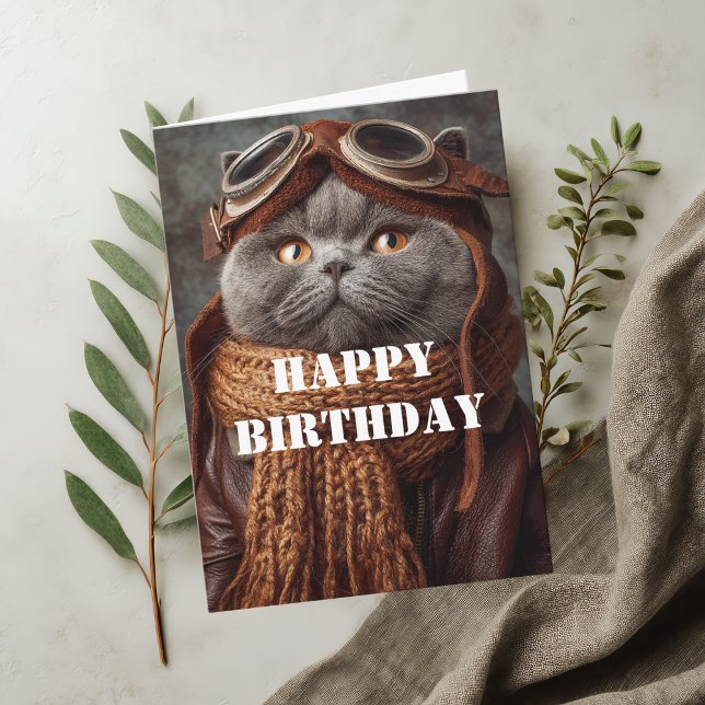 Geburtstag Katze Pilot Aviator Cool Lustig Luftfah Karte (Von Creator hochgeladen)