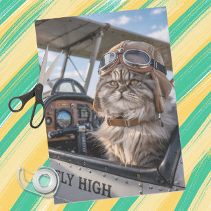 Geburtstag Katze Pilot Flugzeug Fliegen Lustig Luf Seidenpapier