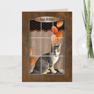 Geburtstag - Katzen Aussehen Fenster - Balloons Karte