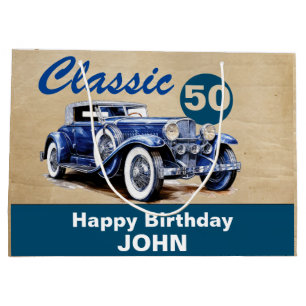 Geburtstag, klassisches Vintages blaues Auto Große Geschenktüte