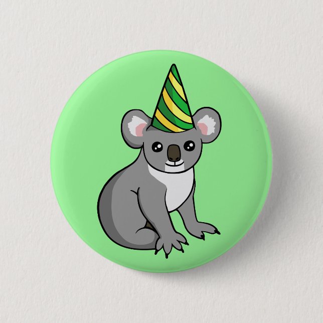 Geburtstag-Koala im Party-Hut, der Abzeichen Button (Vorderseite)