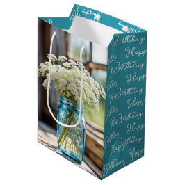 Geburtstag Königin Anne's Lace in Aqua Mason Jar Mittlere Geschenktüte