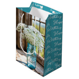 Geburtstag Königin Anne's Lace in Aqua Mason Jar Mittlere Geschenktüte