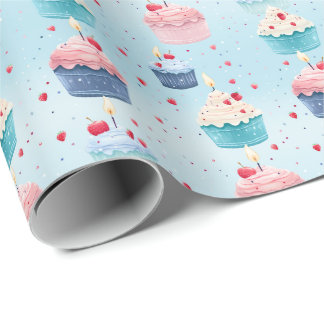 Geburtstag - Kuchen, Kerzen und Erdbeeren - Geschenkpapier