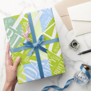 Geburtstag Kurzer Name Farbblock Grün ID274 hinzuf Geschenkpapier