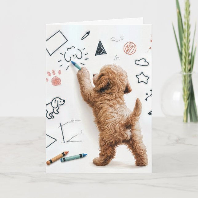 Geburtstag Labradoodle Doodle mit Crayons Karte (Vorderseite)