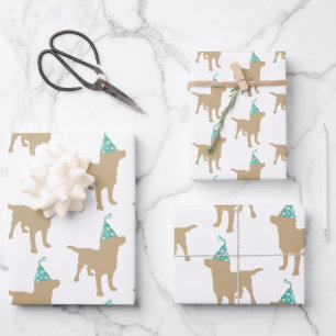 Geburtstag Labrador Gelber Hund in Party Hut Geschenkpapier Set