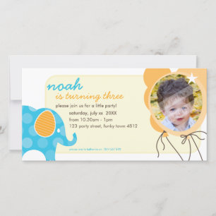 GEBURTSTAG LADEN FOTOKARTE: EIN: Elefant + Ballone