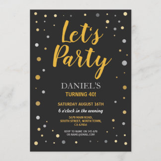 Geburtstag Lasst uns Party jedes Alters Black Gold Einladung