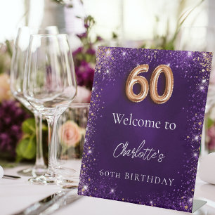Geburtstag lila Glitzer Glitzern begrüßen Sockelschild