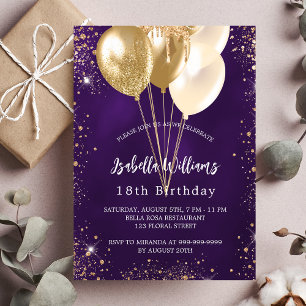 Geburtstag lila gold glitzer Ballons Luxus Einladung