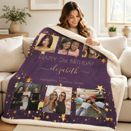 Geburtstag lila Goldfreunde Foto Collage Sherpadecke