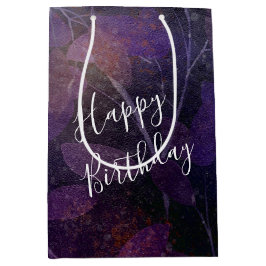Geburtstag Lila Leaf auf schwarz Mittlere Geschenktüte
