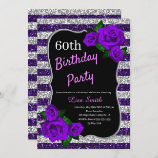 Geburtstag Lila Silberstreifen Glitzer Lila Rose Einladung