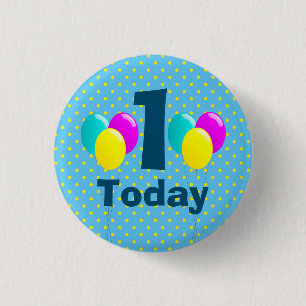 Geburtstag, Luftballons, Blaue Tupfen Anpassbar Button