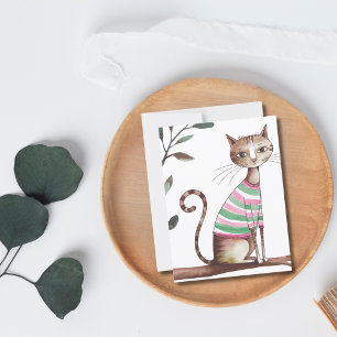 Geburtstag Lustige Katze mit Pullover Wasserfarbe Postkarte