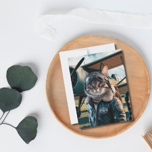 Geburtstag Lustige Katze Pilot & Flugzeug Luftfahr Postkarte