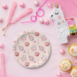 Geburtstag Mädchen Kinder Rosa Astronaut Pappteller