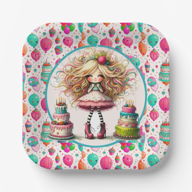 Geburtstag Mädchen  Pappteller (Vorderseite)