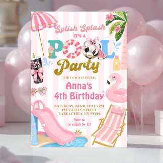 Geburtstag Mädchen Pink Stripe Fußball Pool-Party Einladung