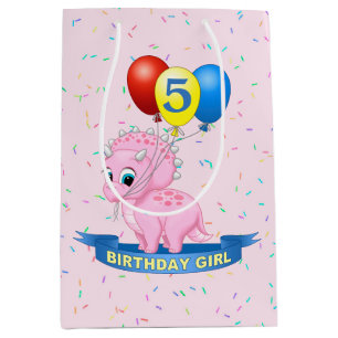 Geburtstag-Mädchen-Rosa-BabyTriceratops Dino Mittlere Geschenktüte