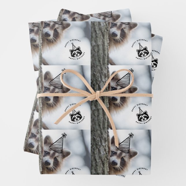 Geburtstag Mischief: Adorable Raccoon-Feier Geschenkpapier Set (Beispiel)