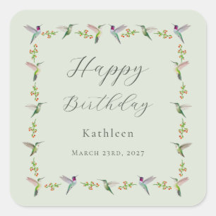 Geburtstag mit Anna-Kolibris nach Maß Quadratischer Aufkleber