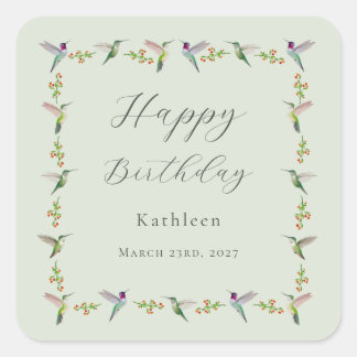Geburtstag mit Anna-Kolibris nach Maß Quadratischer Aufkleber