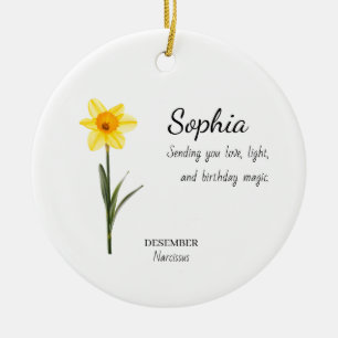 Geburtstag mit Dezember-Narzisse personalisiert Keramik Ornament