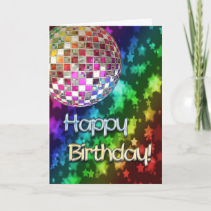 Geburtstag mit Discoball und Regenbogen der Sterne Karte