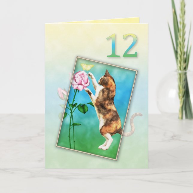 Geburtstag mit einer spielerischen Katze Karte (Vorderseite)