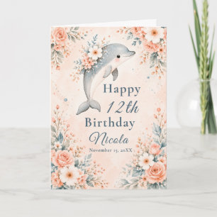 Geburtstag mit floralem Delfin Karte