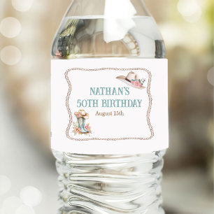 Geburtstag mit floralen Cowgirl-Stiefeln und Hut Wasserflaschenetikett