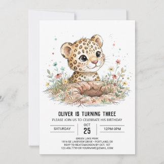 Geburtstag mit handgezeichnetem Leopard-Welpen in Einladung