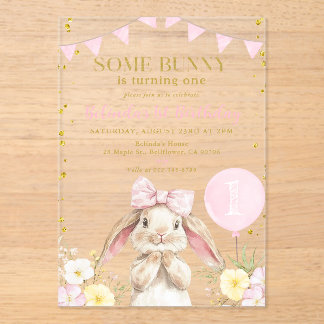 Geburtstag mit Hase Pink Wasserfarbe Wildblume für Acryleinladungen