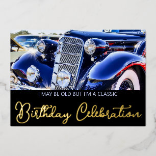 Geburtstag mit klassischem Auto aus den 1930er Jah Folieneinladung