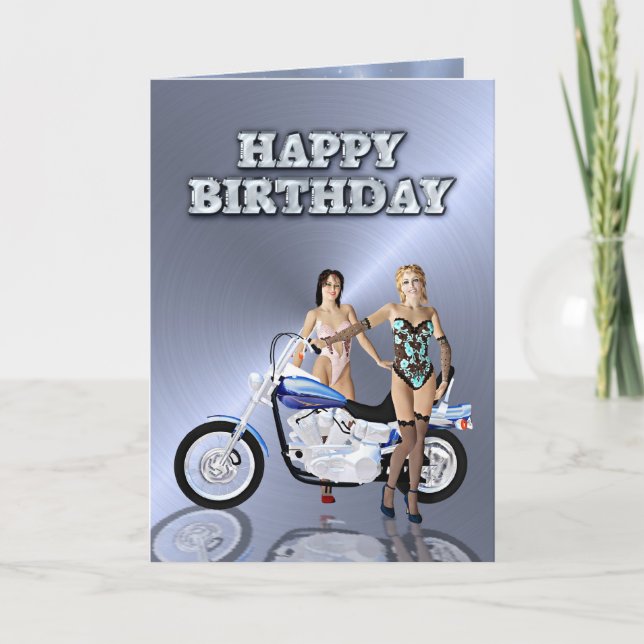 Geburtstag mit Mädchen und Motorrad Karte (Vorderseite)