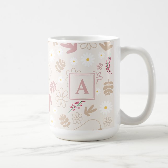 Geburtstag mit Monogramm hübsche Blütenpastellrosa Kaffeetasse (Rechts)
