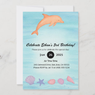 Geburtstag mit rosa Delfin und Muschelstrand Einladung