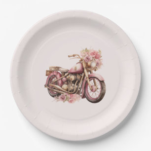 Geburtstag mit rosa floralem Motorrad Pappteller