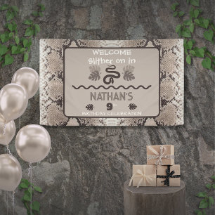 Geburtstag mit Schlangen-Tierdruck-Taupe Banner